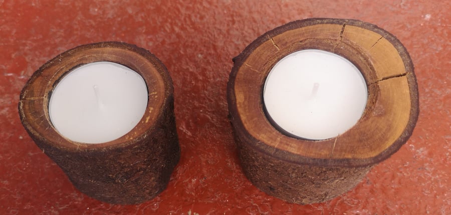 Set of 2 Spalted Hawthorn, tall tea light holders