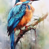 Vibrant Kingfisher Art Print - Exquisite Watercolor Bird Painting 5x7
