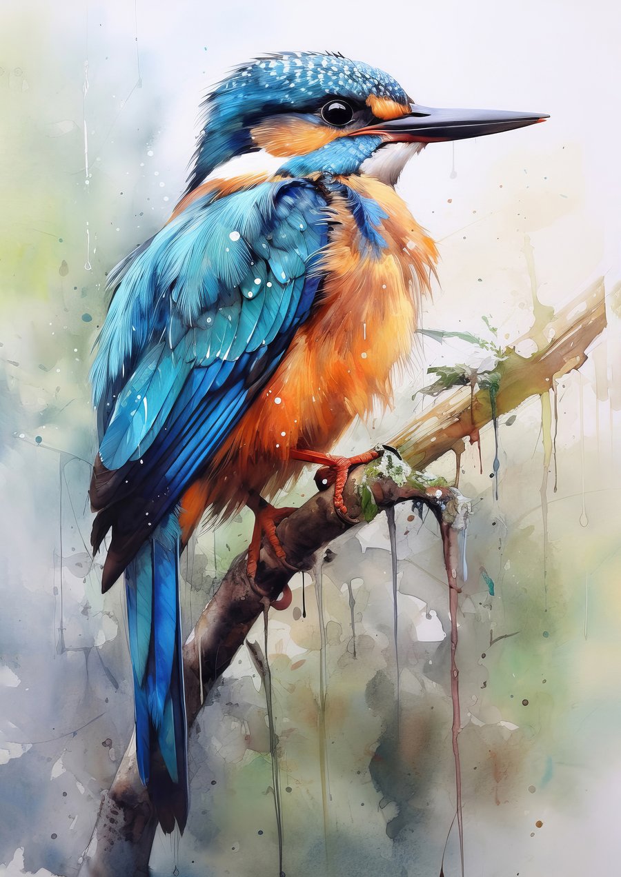 Vibrant Kingfisher Art Print - Exquisite Watercolor Bird Painting 5x7