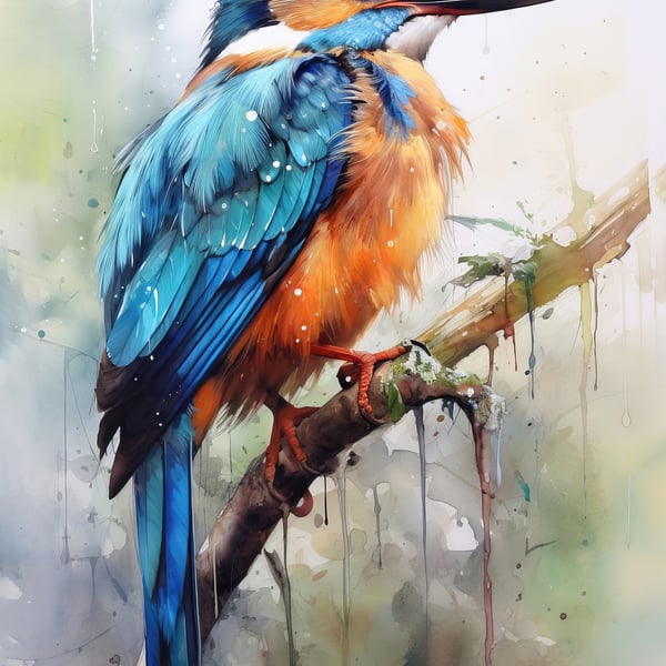 Vibrant Kingfisher Art Print - Exquisite Watercolor Bird Painting 5x7