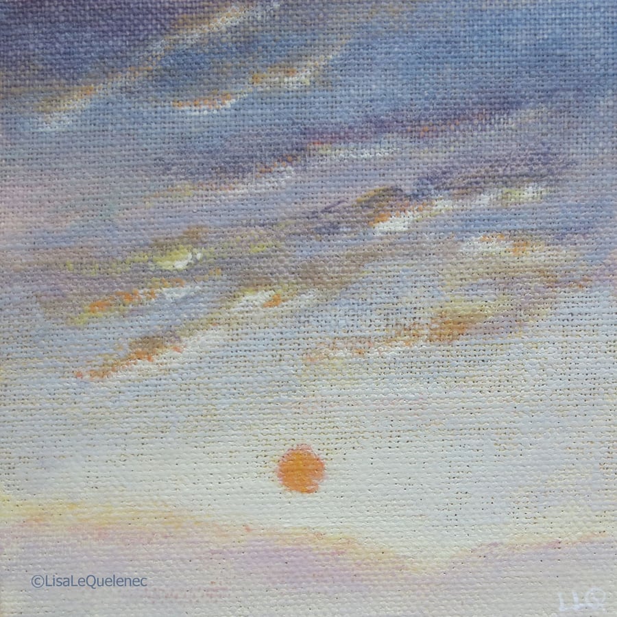 Miniature original sky painting autumn sunrise clouds shelf art mini art 