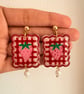Strawberry Red Gingham Pearl Earrings - Image 5