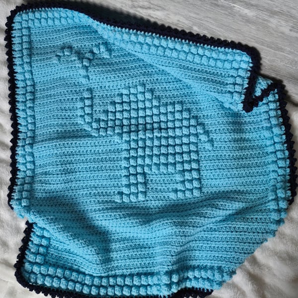 Handmade Crochet Elephant Pram Blanket – Turquoise & Navy