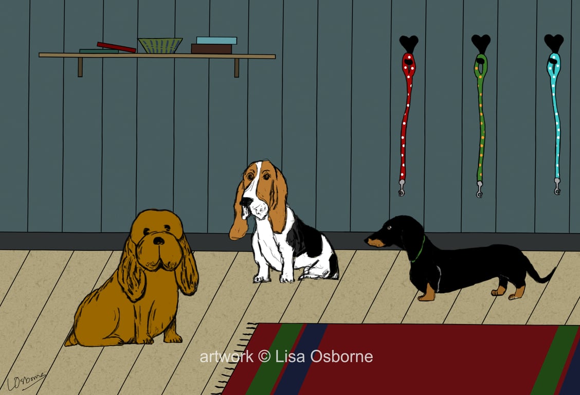 Waiting for walkies - dog print - pets