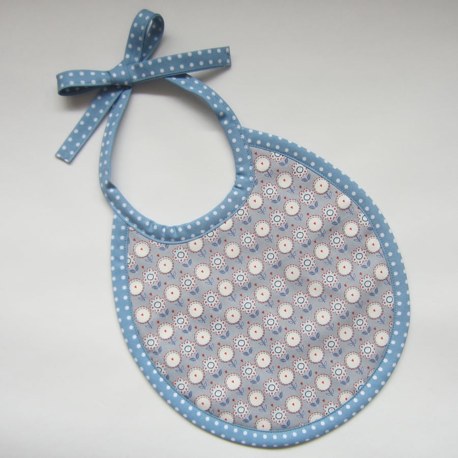 SALE Blue Flower Babies Bib. First Size.