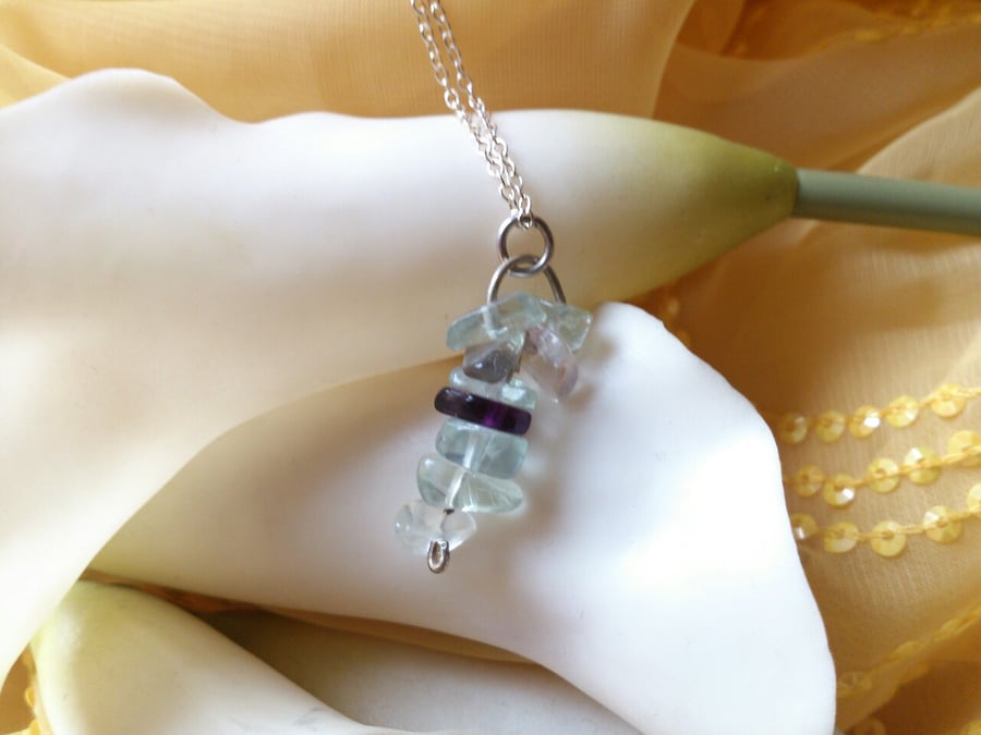 Fluorite chip sterling silver necklace