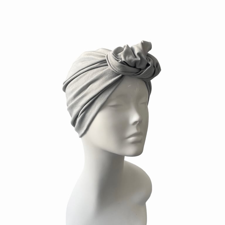 Grey Head Wrap Turban for Women, Knotted Women's Cotton Vintage Turban 