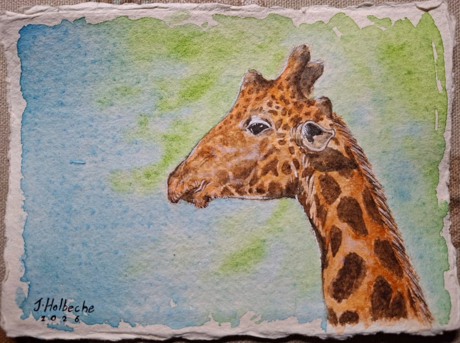Giraffe Portrait Original Watercolour Painting