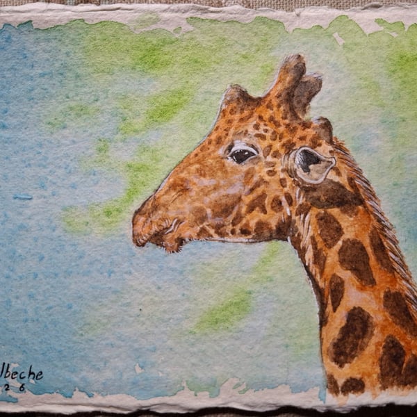 Giraffe Portrait Original Watercolour Painting