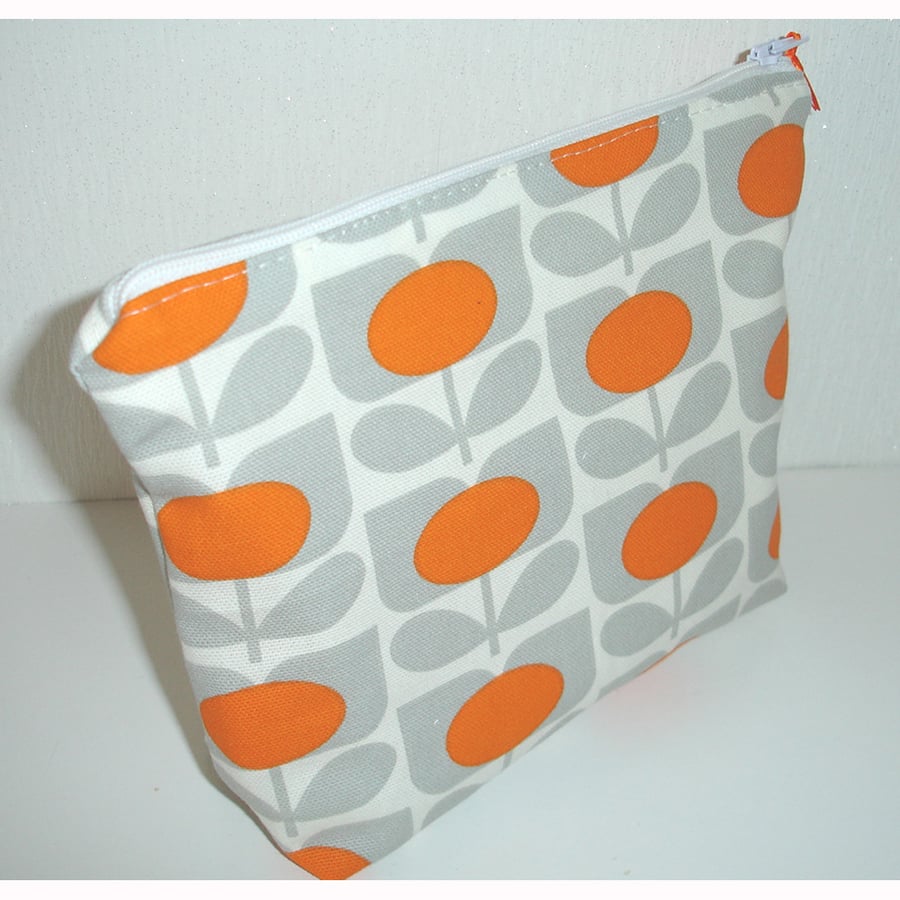 Orange and Grey Cosmetic Make Up Purse 1970s Flower 70s Retro Style