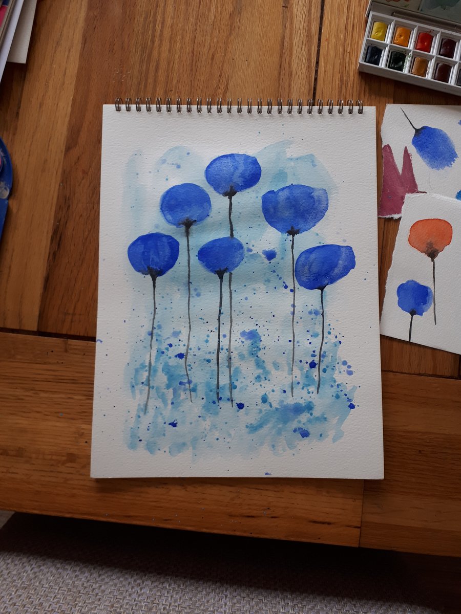 The blue poppies. Original Watercolour Painting. 