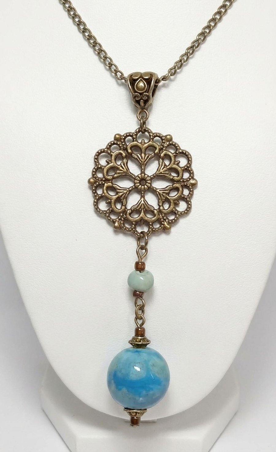 Ceramic & Bronze Victorian Style Necklace