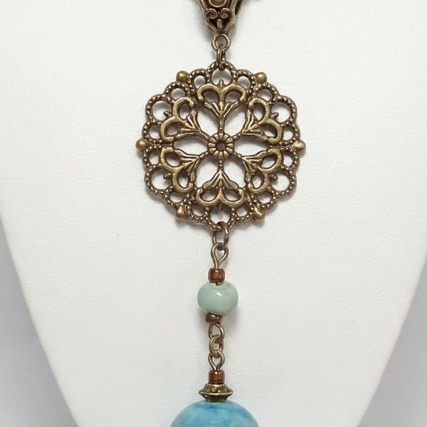 Ceramic & Bronze Victorian Style Necklace