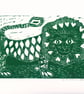 Happy Green Lion -   Lino Print - Image 3