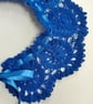 Blue Crochet Lace Collar, Handmade Detachable Floral Accessory with Satin Ribbon