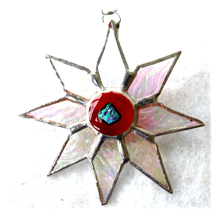 Shiny Star Suncatcher Stained Glass Dichroic Red Handmade 