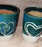 Seagreen, heart decorated large stoneware mugs - Image 1