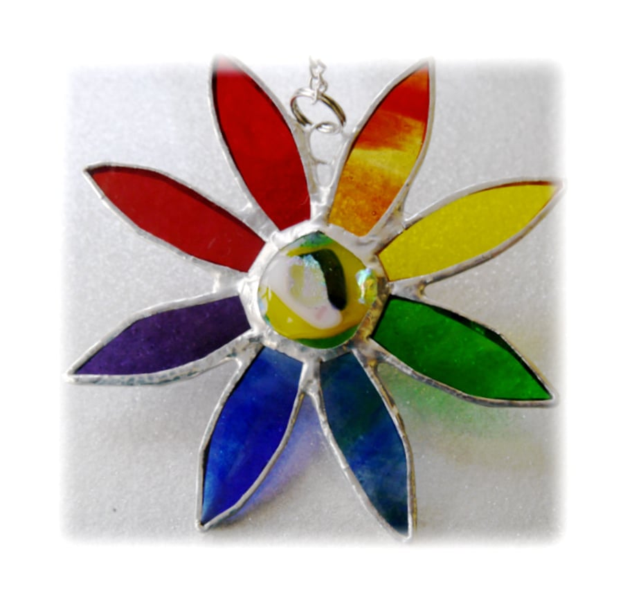 Rainbow Daisy Suncatcher Stained Glass Flower Dichroic 021
