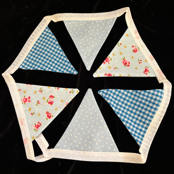 Handmade double sided bunting - Blue with stars and flowers
