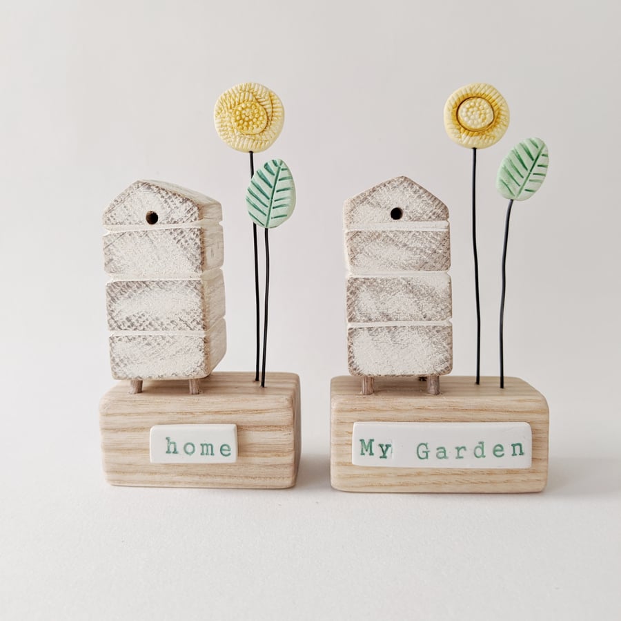 Wooden Beehive With Clay Flower 'home'