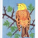 Original lino print Yellowhammer