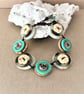 Biscuit beige & turquoise green color theme - Vintage Button Adjustable Bracelet