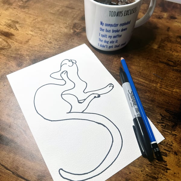 Abstract Quirky Pet Portrait (A5) Black & White Marker Drawing