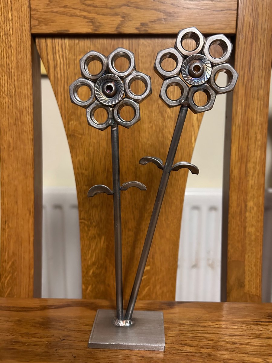 Handmade Welded Nut and Bolt flowers art sculpture 