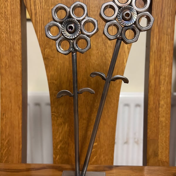 Handmade Welded Nut and Bolt flowers art sculpture 