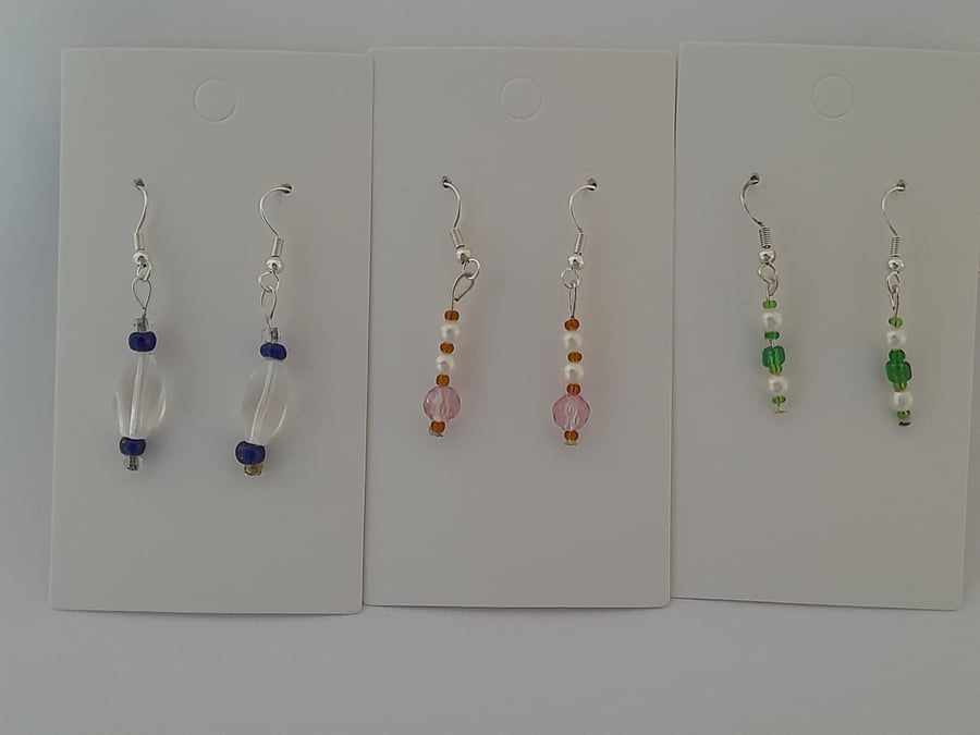 Set of 3 Handmade earrings for pierced ears