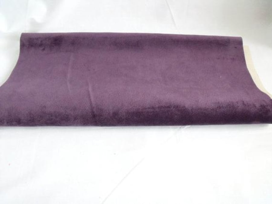 Quality rigid grape suede look oblong remnant, upholstery material