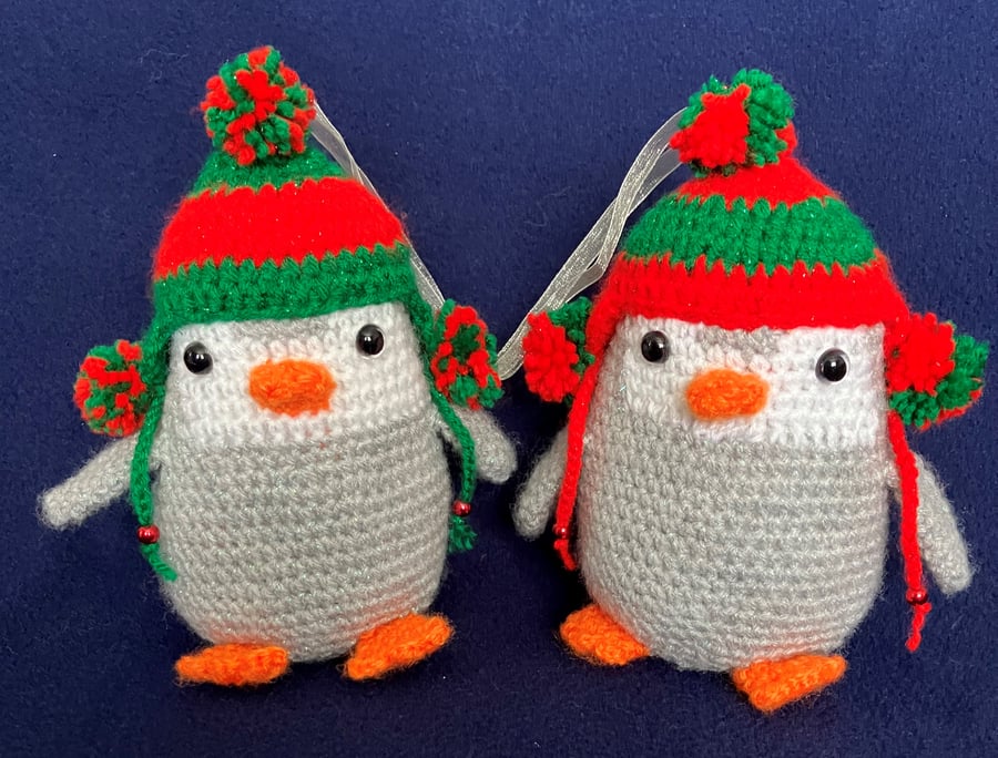 Festive Christmas Penguin Duo crochet decorations