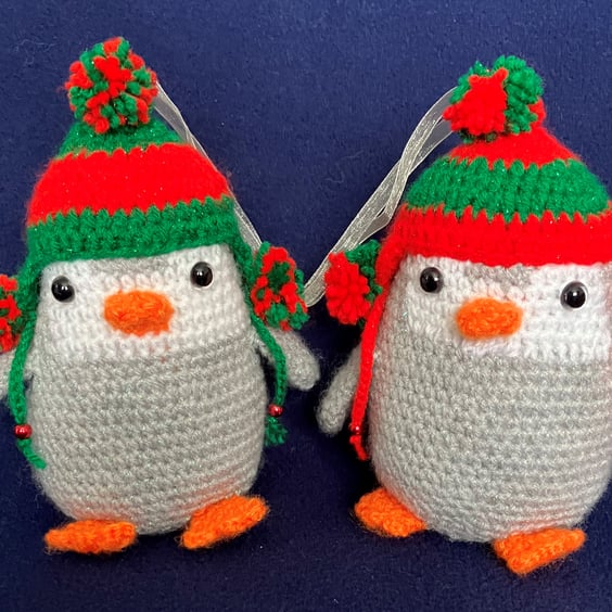 Festive Christmas Penguin Duo crochet decorations