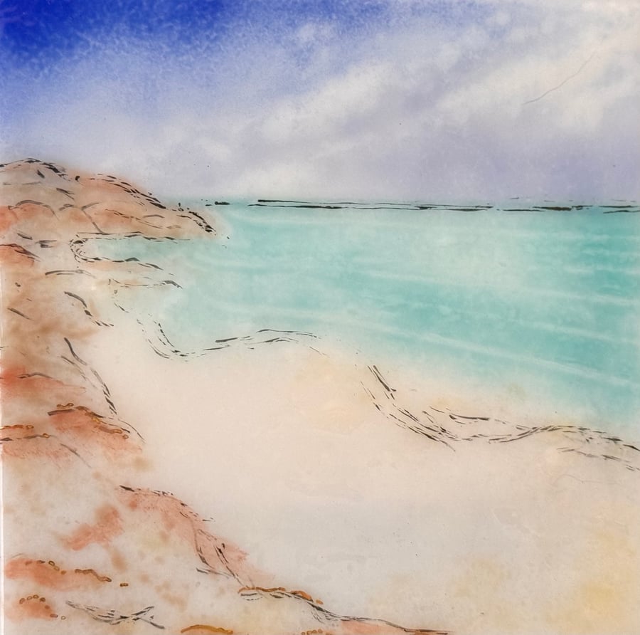 Fused glass powder seascapes  -pair