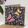 Blank handmade floral card with wooden butterfly embellishments, any occasion 