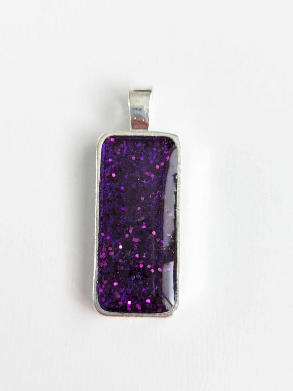 Small Rectangular Pendant With Deep Purple Glitter