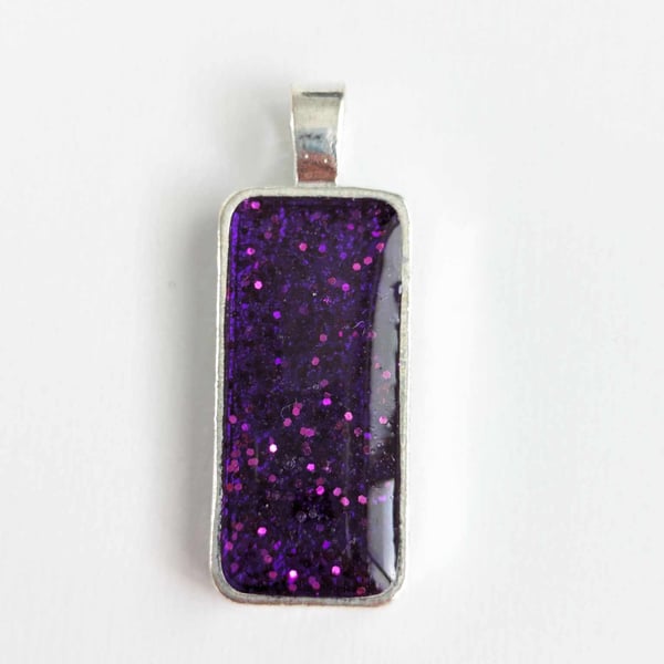 Small Rectangular Pendant With Deep Purple Glitter