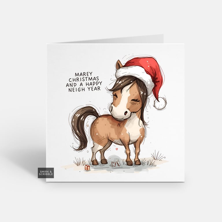 Unique Funny Christmas Card For Him Or Her - Cute Xmas Greeting - Horse