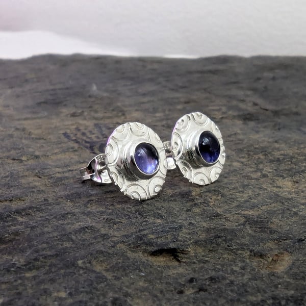 Sterling Silver Iolite Stud earrings: stone