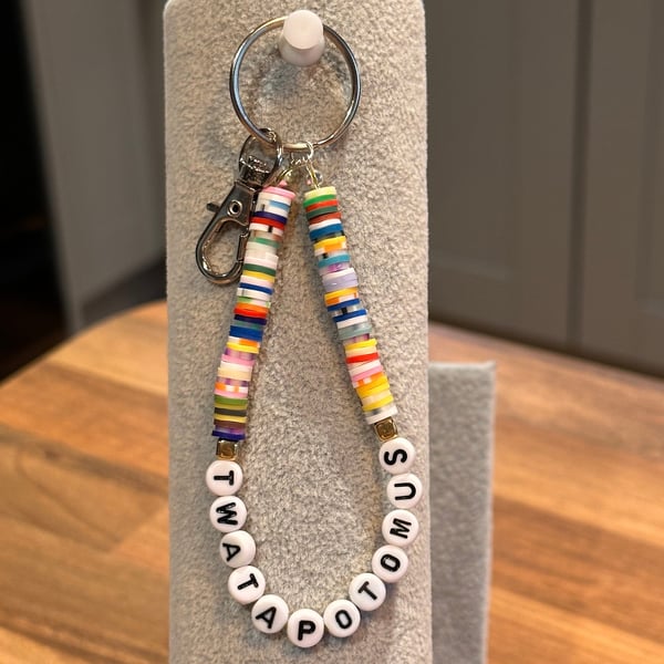 Unique Handmade keychain with heishi beads - wordy twatapotomus