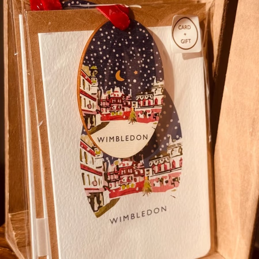 Wimbledon Christmas card and matching hanging wooden ornament GIFT SET (QM2969)