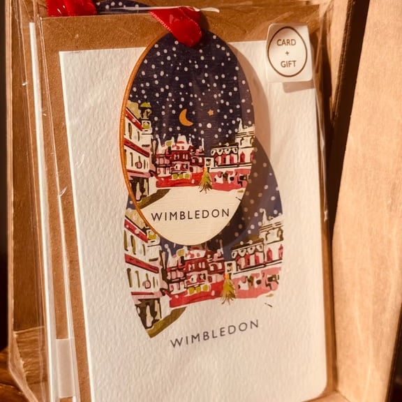 Wimbledon Christmas card and matching hanging wooden ornament GIFT SET (QM2969)