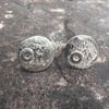 Eco Silver Textured Round Moon Stud Earrings