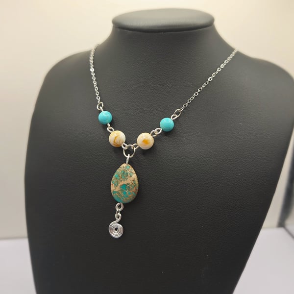 Imperial Jasper and Spiral Pendant Gemstone Necklace, Sea Sediment Jasper