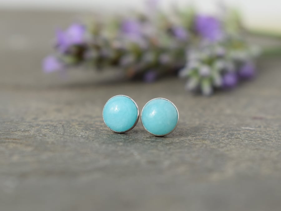 Amazonite Gemstone Studs - Sterling Silver Earrings