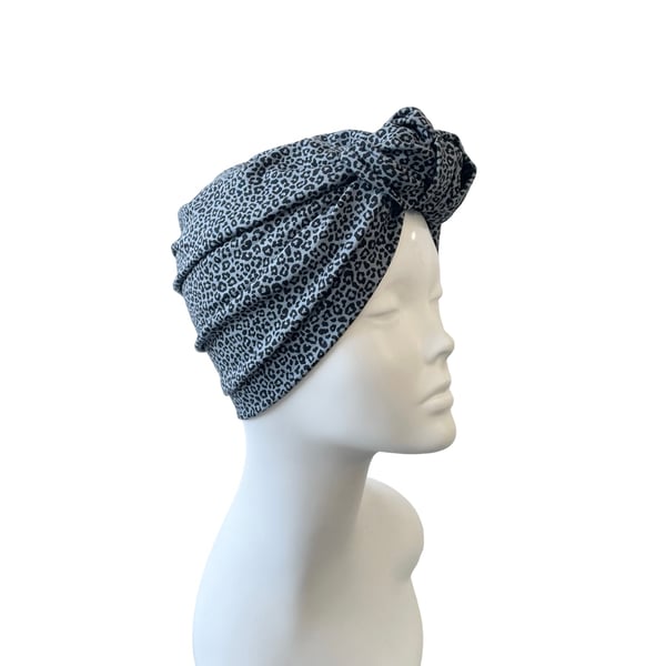 Dusky Blue Chemo Hair Turban for Women, Top Knot Ladies Jersey Turban Hat