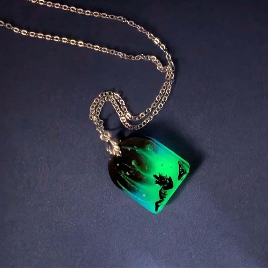 Aurora Borealis Glow In The Dark Necklace, Handmade Resin Jewellery 