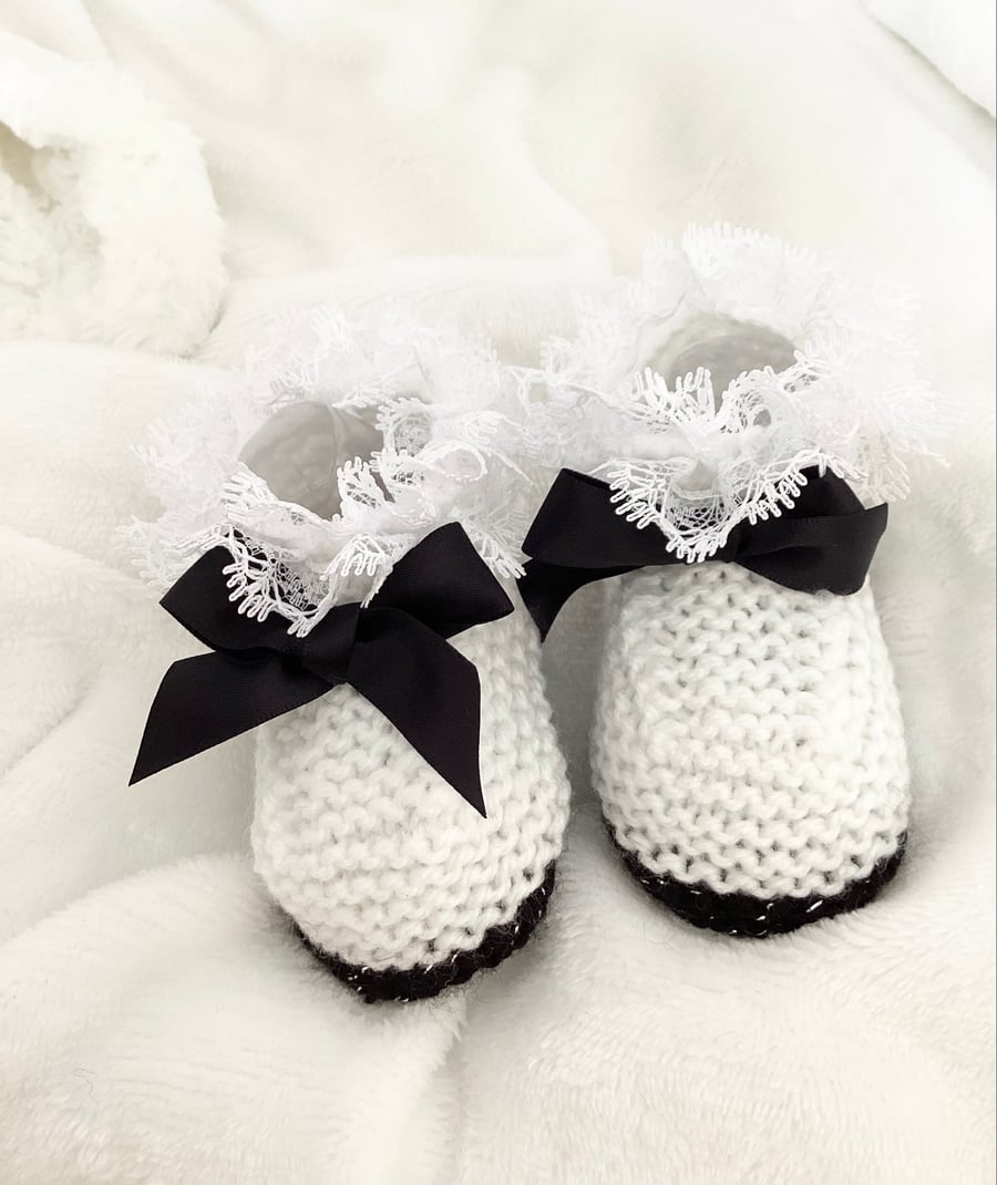 White Lace knitted baby booties