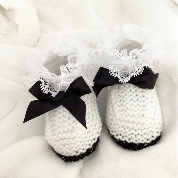 White Lace knitted baby booties 