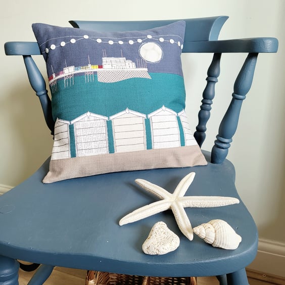Moonlight Pier Cushion with Freemotion Sewn Applique